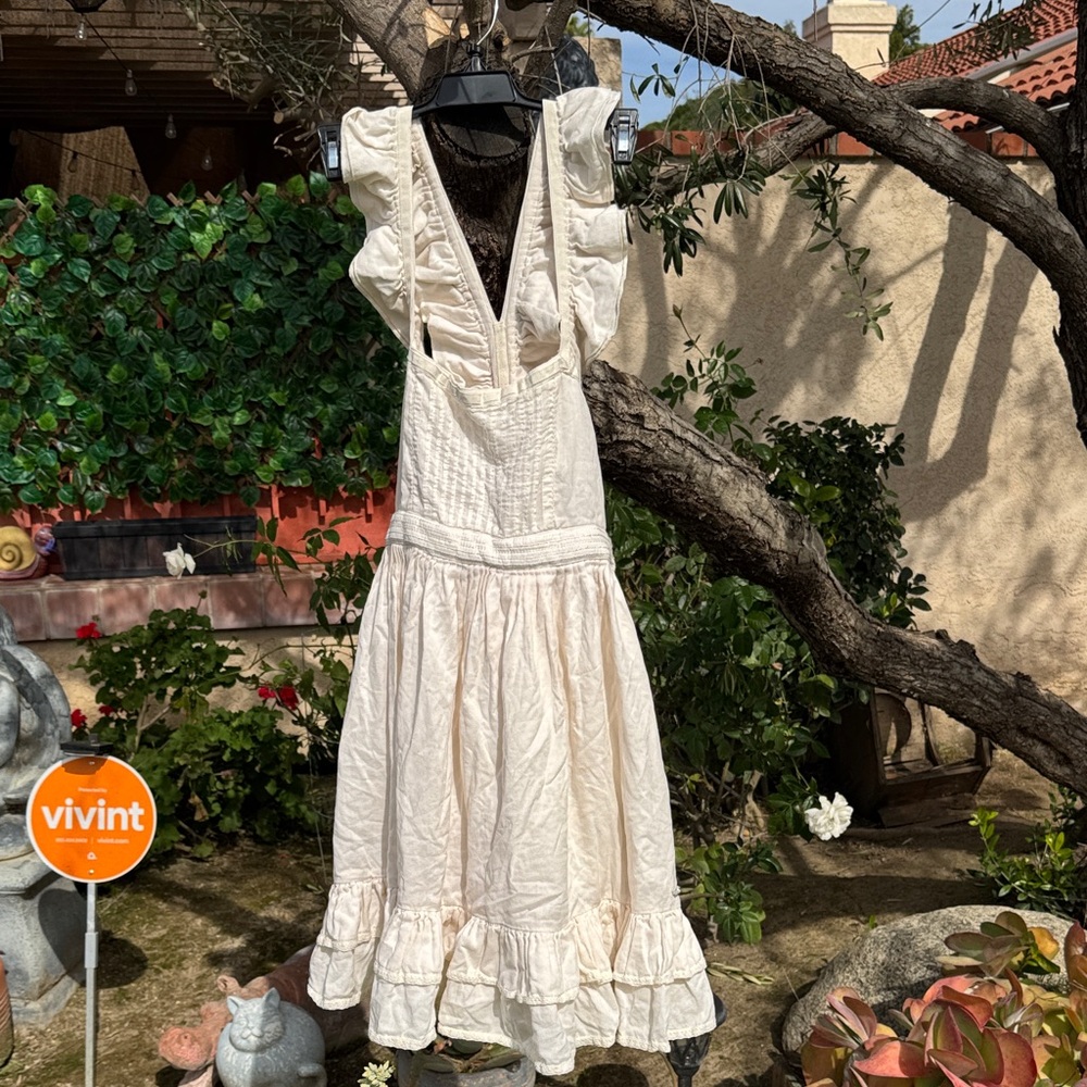 Superdry Ivory Midi Dress with Ruffle Sleeves